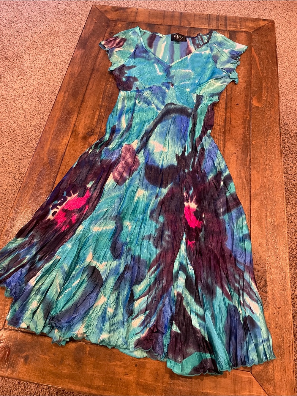 Teal Multicolor Tie-Dye Maxi Dress D47